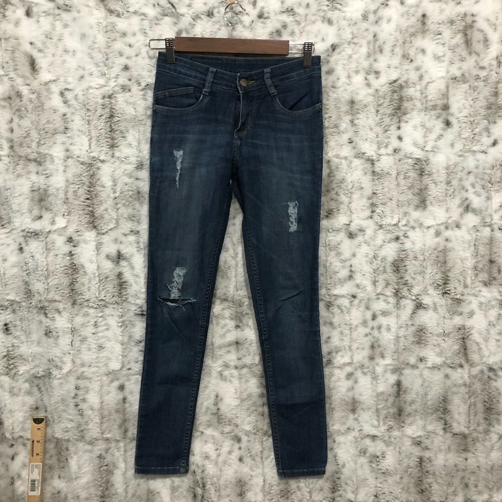 Kraus Jeans Women’s Size 28 Blue Med Wash Skinny Leg Distressed Denim Stretch